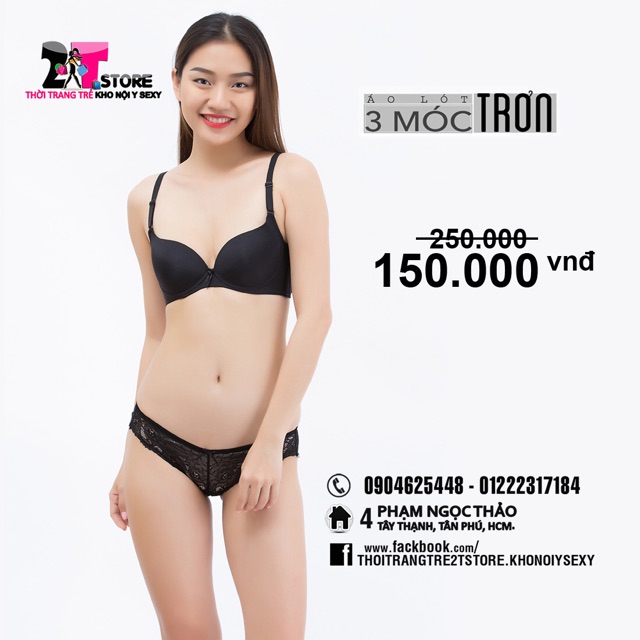 Áo Nâng Ngực Cotton 3 Móc Trơn (Đen)
