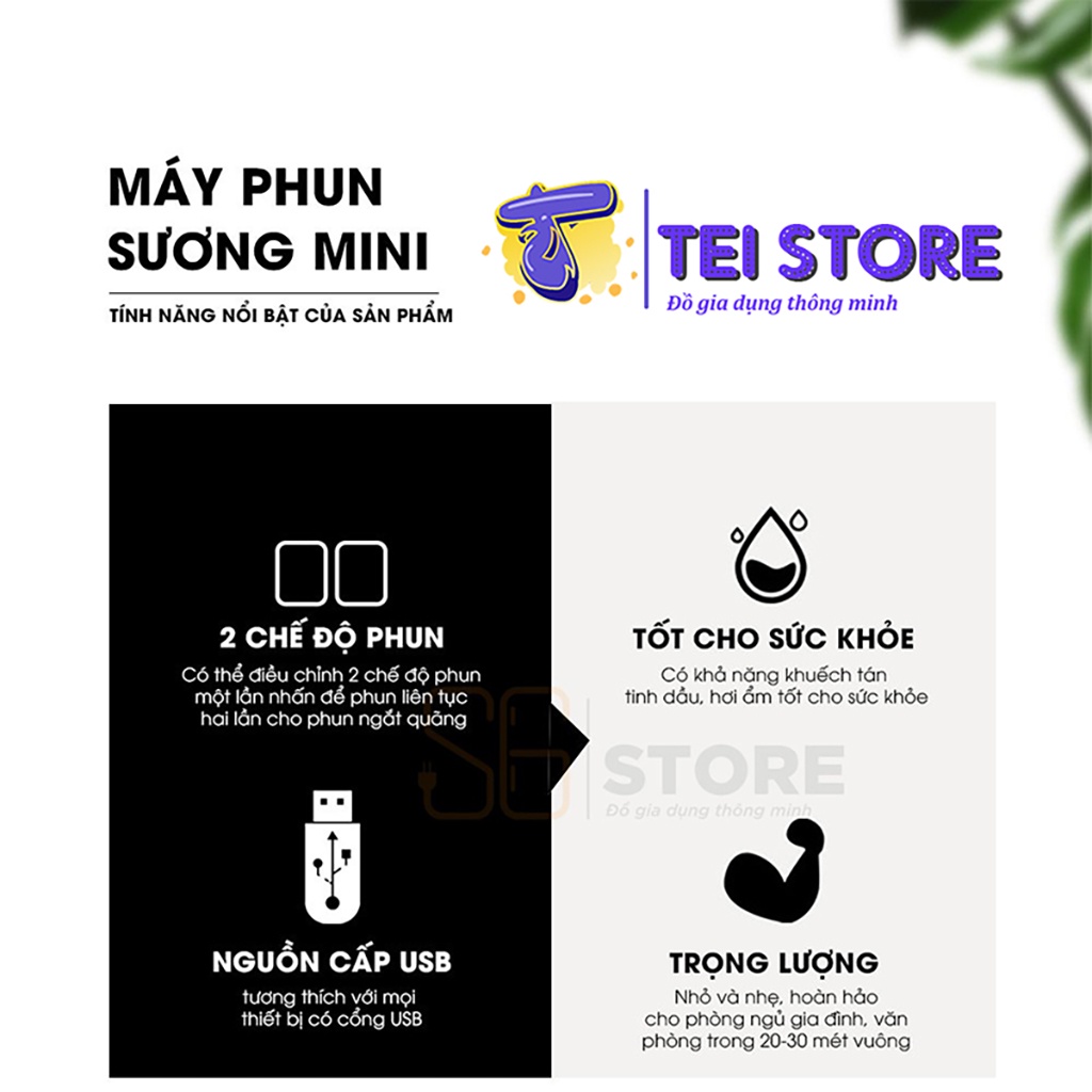 Máy Xông Tinh Dầu - Máy Phun sương mini 250ml - Khuếch Tán Tinh Dầu tạo ẩm Kèm 2 chế độ - Tei Store B5.