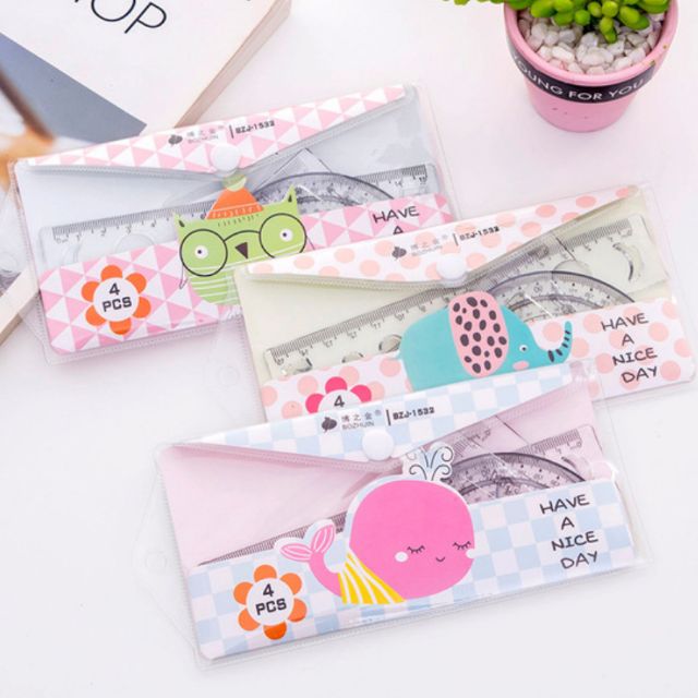 Bộ Thước Trong Suốt 4 Món Kèm Túi