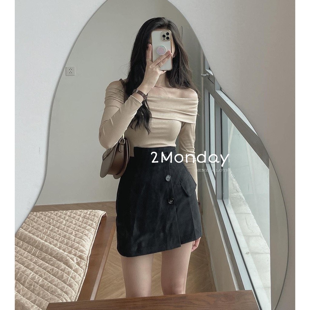 [Ảnh thật] Chân váy nhung cạp cao cúc lệch - Chân váy Quảng châu loại 1