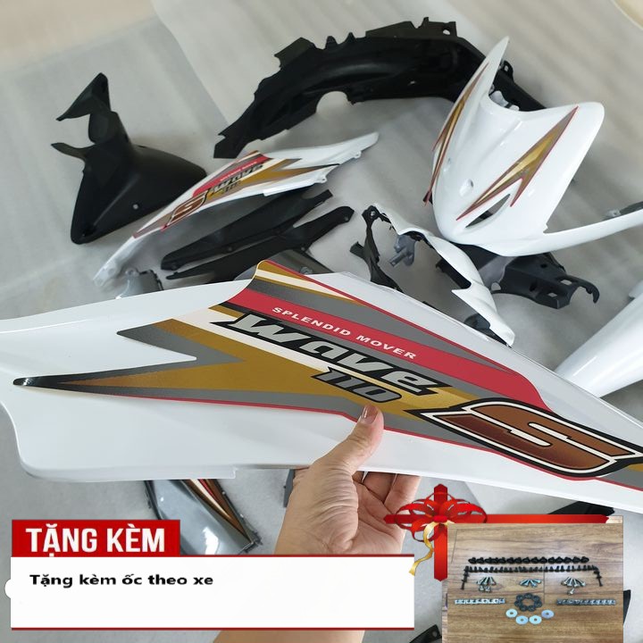 Bộ nhựa xe Wave S110 đời 2008 đến  2010 Màu Trắng  Dàn áo xe Wave S110 - B546