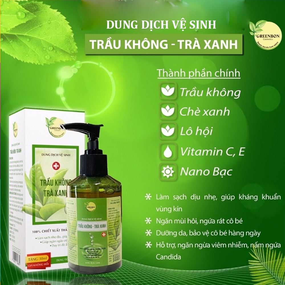 Dung dịch vệ sinh phụ nữ trầu không trà xanh GreenBon 150ml hỗ trợ khử mùi và cân bằng PH vùng kín