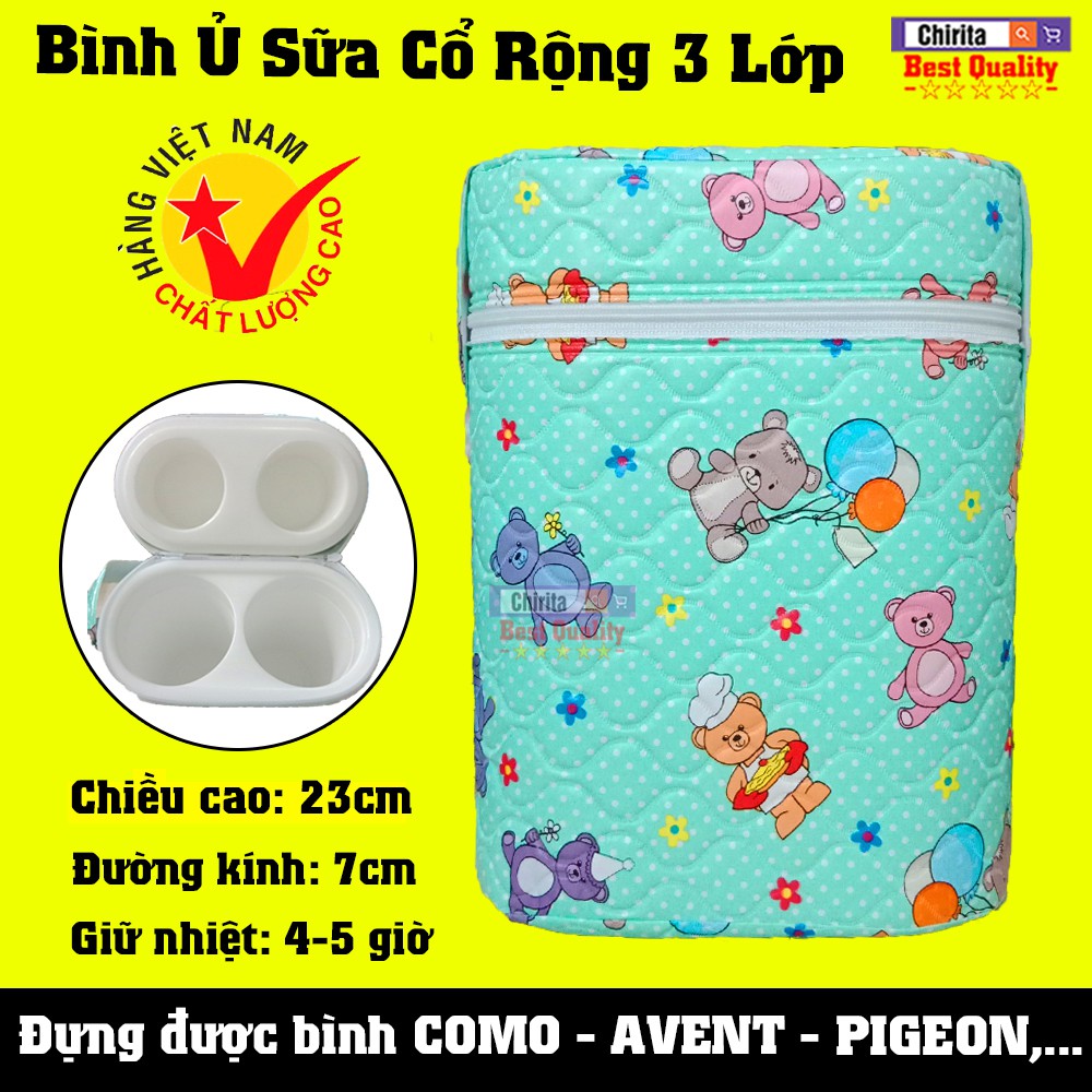 Bình Ủ Sữa Đôi Cổ Rộng 3 Lớp BABY HELLO - Hàng Việt Nam Chất Lượng Cao - Ủ Được Bình COMO - AVENT - PIGEON,...