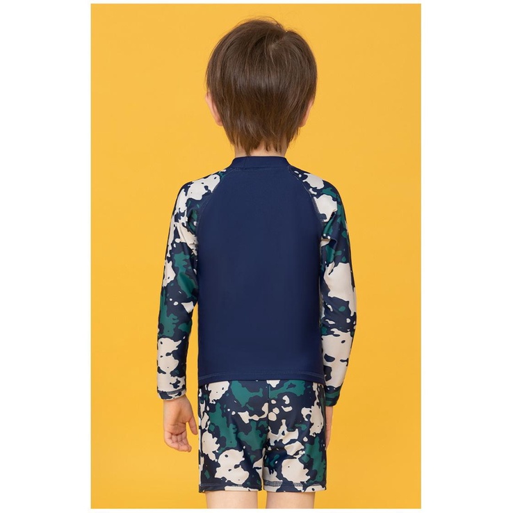 Đồ bơi bé trai tay dài MomaSong chống nắng chống UV in hình cá voi vàng 908211