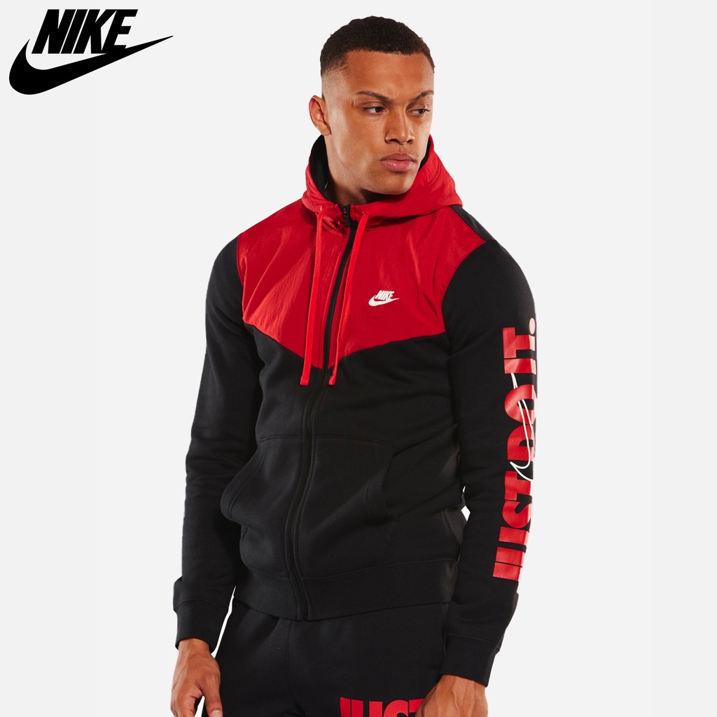 NIKE - Áo khoác nỉ thể thao nam nữ Nike HBR Just Do It Hoodie chính hãng - Đen x Đỏ