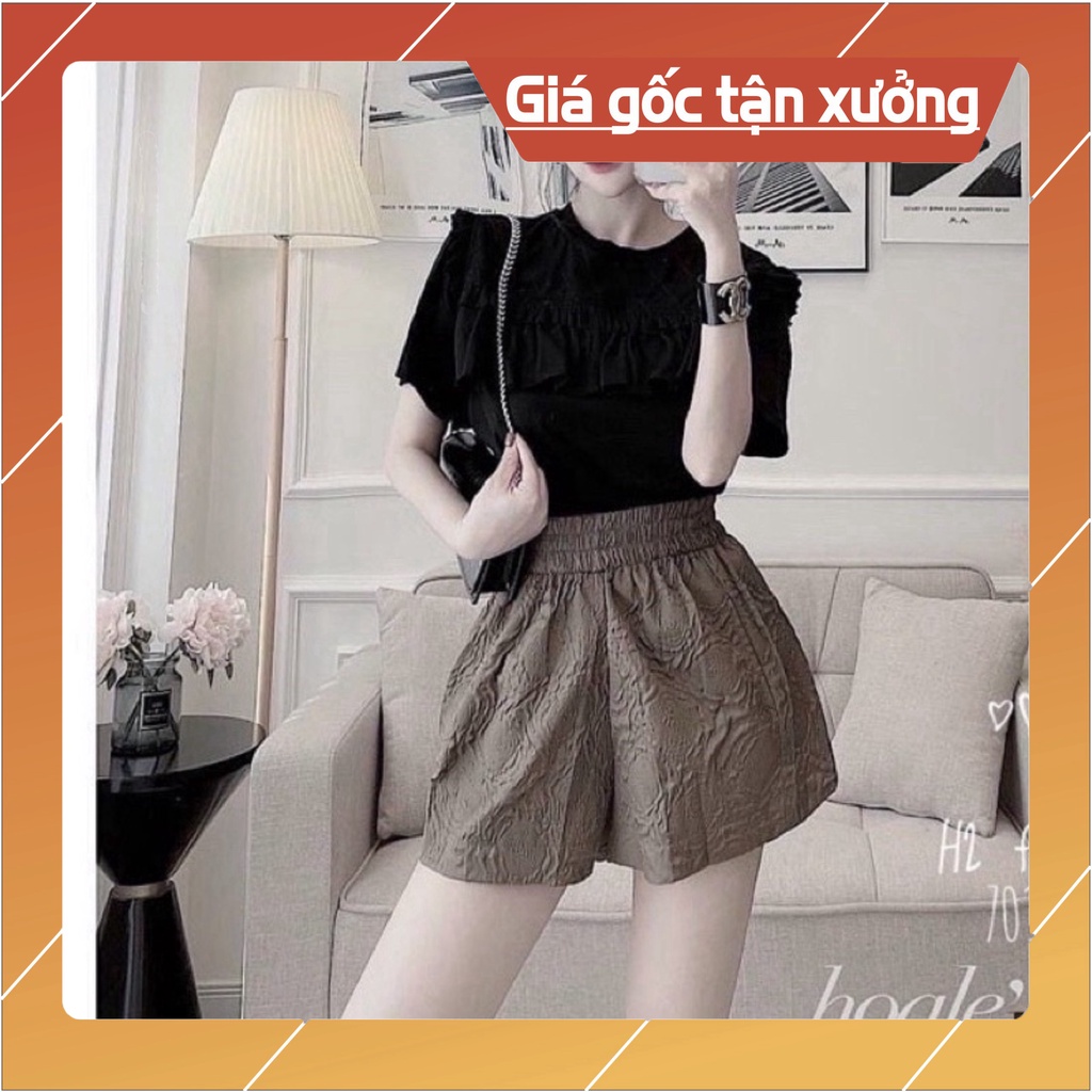Quần Short Nữ Ống Rộng Lưng Cao Cạp Thun Chun Có Túi In Phồng Hoa Nổi - Quần Đùi Nữ Mặc Ở Nhà Đi Ngủ Thể Thao Đi Biển