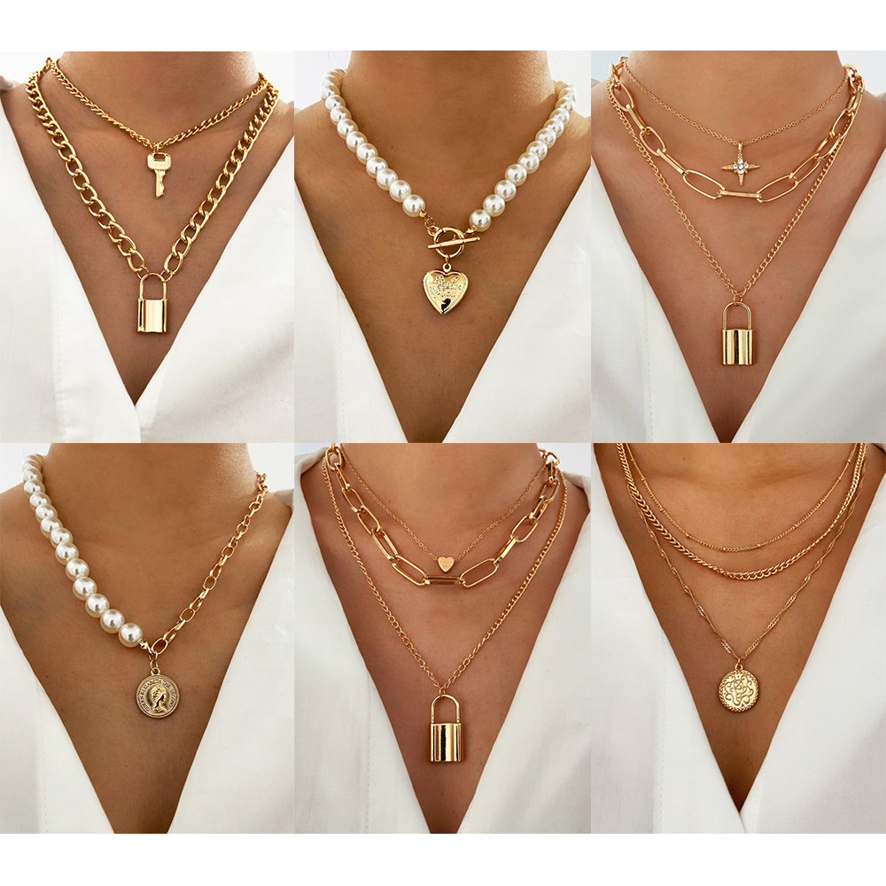 BUTTERFLY Vòng Cổ Choker Nhiều Lớp Đính Ngọc Trai Nhân Tạo Thời Trang Cho Nữ