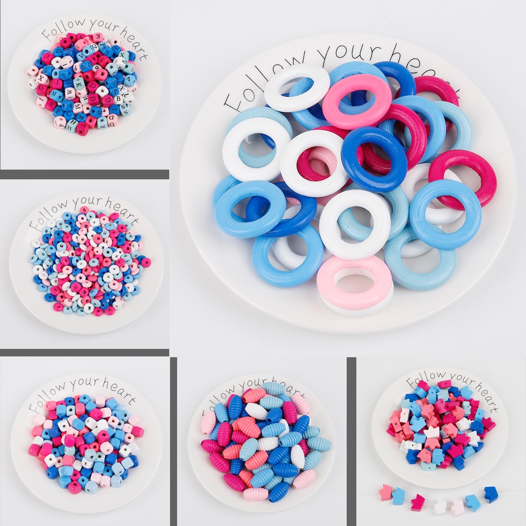 Set 10-300 hạt gỗ màu hỗn hợp làm đồ trang sức thủ công/đồ chơi cho trẻ em DIY