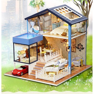 [Thanh lý] Mô hình gỗ tự lắp ráp DIY Biệt thự bể bơi