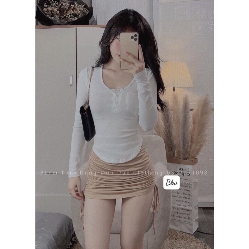 Áo Thun Tay Dài Phối Túi Basic
