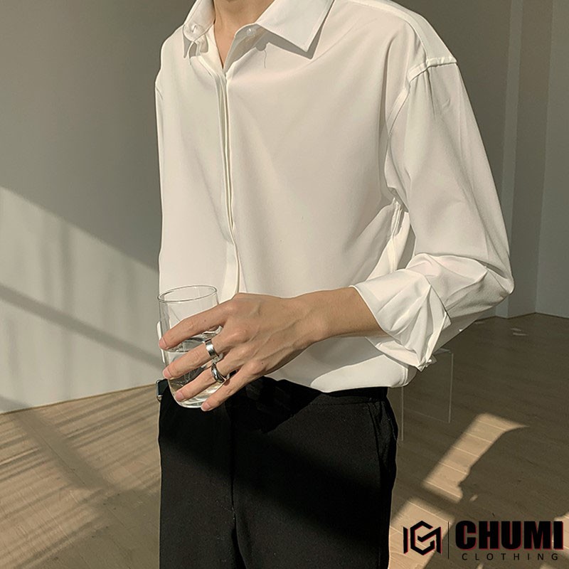 Áo sơ mi nam CHUMI dáng basic nam Nữ tay dài form rộng phong cách hàn quốc asm41