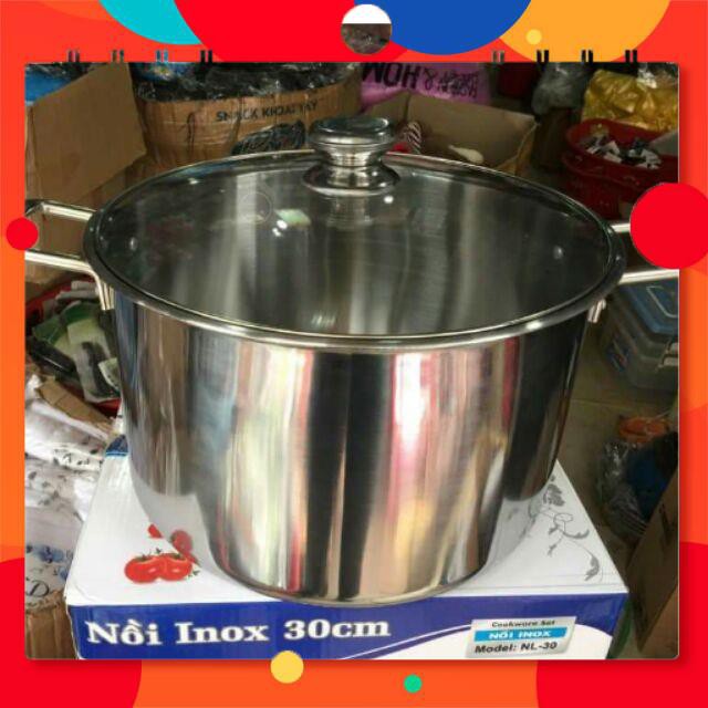 [ SALE TƯNG BỪNG]  Nồi luộc gà inox 30cm vung kính.Dùng được cho bếp từ.