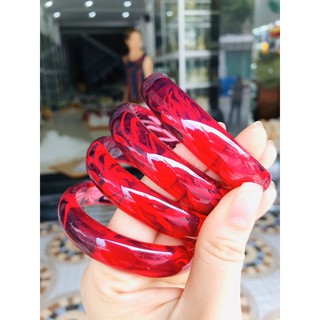 vòng tay bản liền hổ phách đỏ