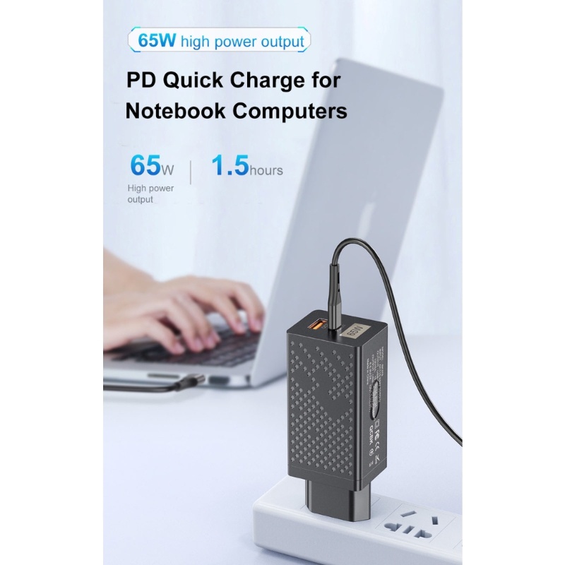 Củ Sạc Nhanh 65W GaN 3 0 Type C PD USB Cho QC 3 0 Laptop