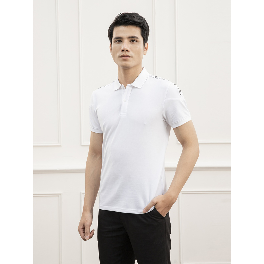 Áo Thun Nam Tay Ngắn Có Cổ Aristino APS021S1 Màu Trắng 6 Phom Slim Fit Chất Liệu Cotton