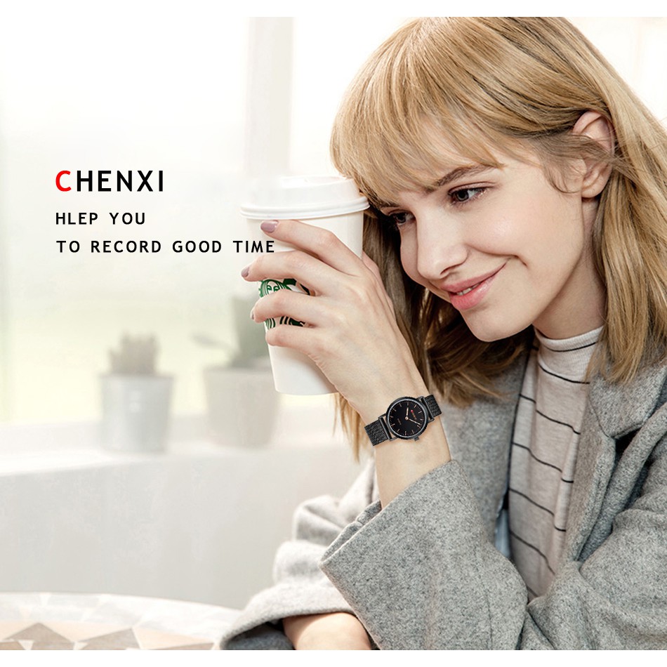 Đồng Hồ Đeo Tay Chexi Dây Lưới Thép Không Gỉ Siêu Mỏng Chống Thấm Nước Dành Cho Nữ
