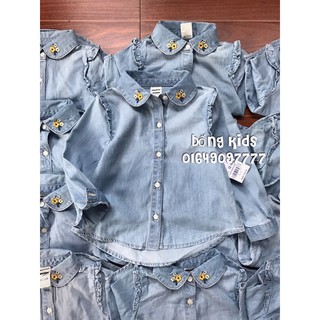 Sơ mi bé gái thêu hoa denim