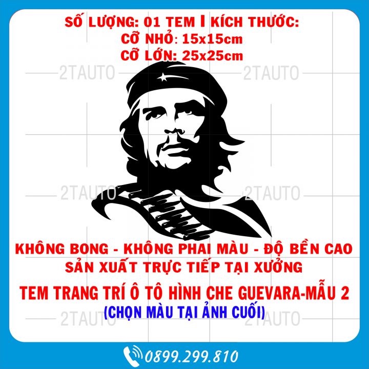 Tem decal CHE GUEVARA, logo CHE GUEVARA dán ô tô xe hơi xe máy- decal dán xe nhiều màu tùy chọn- MẪU 2