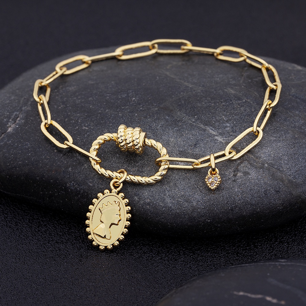 Vòng Tay Dây Xích Bằng Đồng 6 Kiểu Đính Đá Zircon Mặt Trăng Ngôi Sao Sang Trọng Chất Lượng Cao Cho Nam Nữ