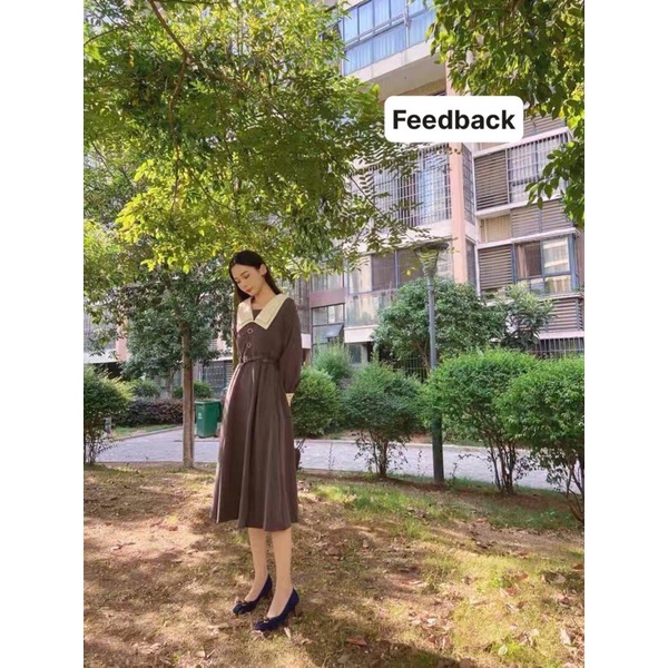 Đầm vintage tiểu thư chất nhung kèm belt