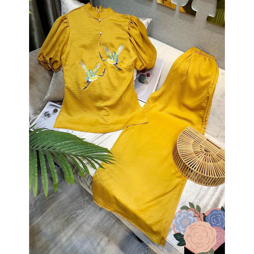 Đồ Lam Đi Chùa - Mẫu Thêu Đôi Hạt Tay Phồng Cao Cấp Đẹp Trang Nhã - CG01