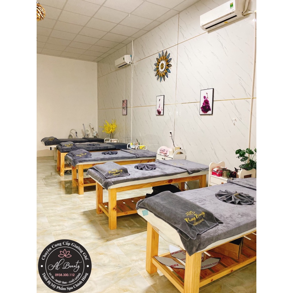 Giường Massage body chân gỗ Cao Su cao cấp màu tự nhiên cho Spa, Thẩm mỹ viện.
