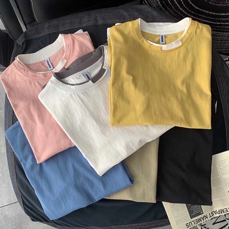 Áo thun FORM RỘNG FREESIZE Unisex cổ rách layer  chất cotton dày dặn mềm mịn | BigBuy360 - bigbuy360.vn