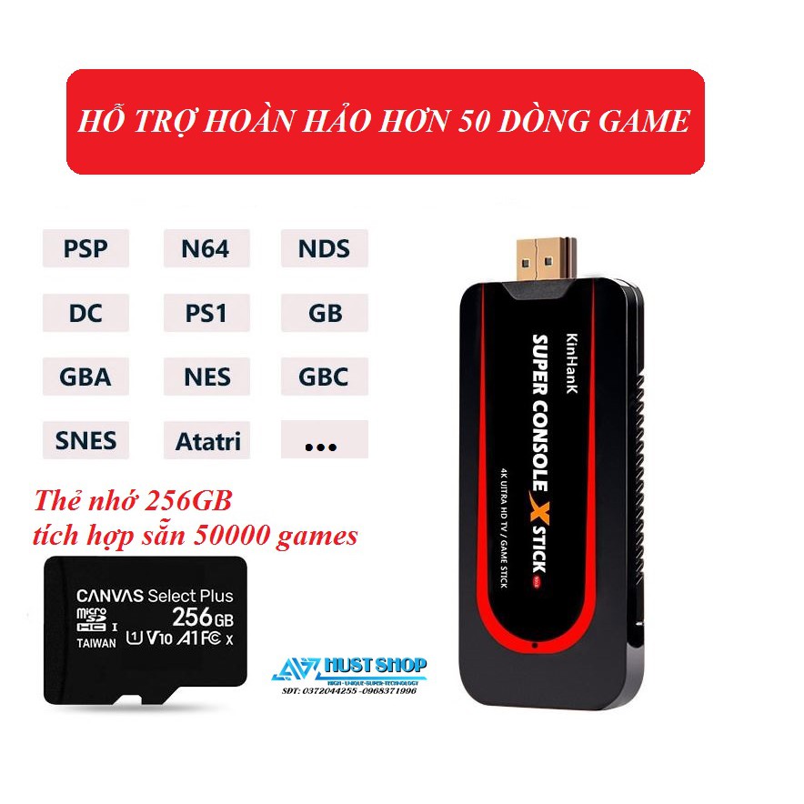 Máy Chơi Game 4 Nút Không Dây Super Console X Stick Hỗ Trợ 50+ Hệ Game PSP/PS1/Dreamcast... Tích Hợp 50000+ Games