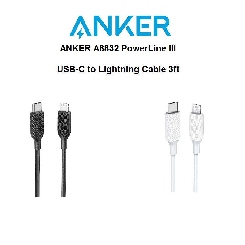 Cáp Chuyển Đổi Anker A8832 - Powerline Iii - Usb-C Sang Lightning Dài 0.9m - Usb-C 90cm