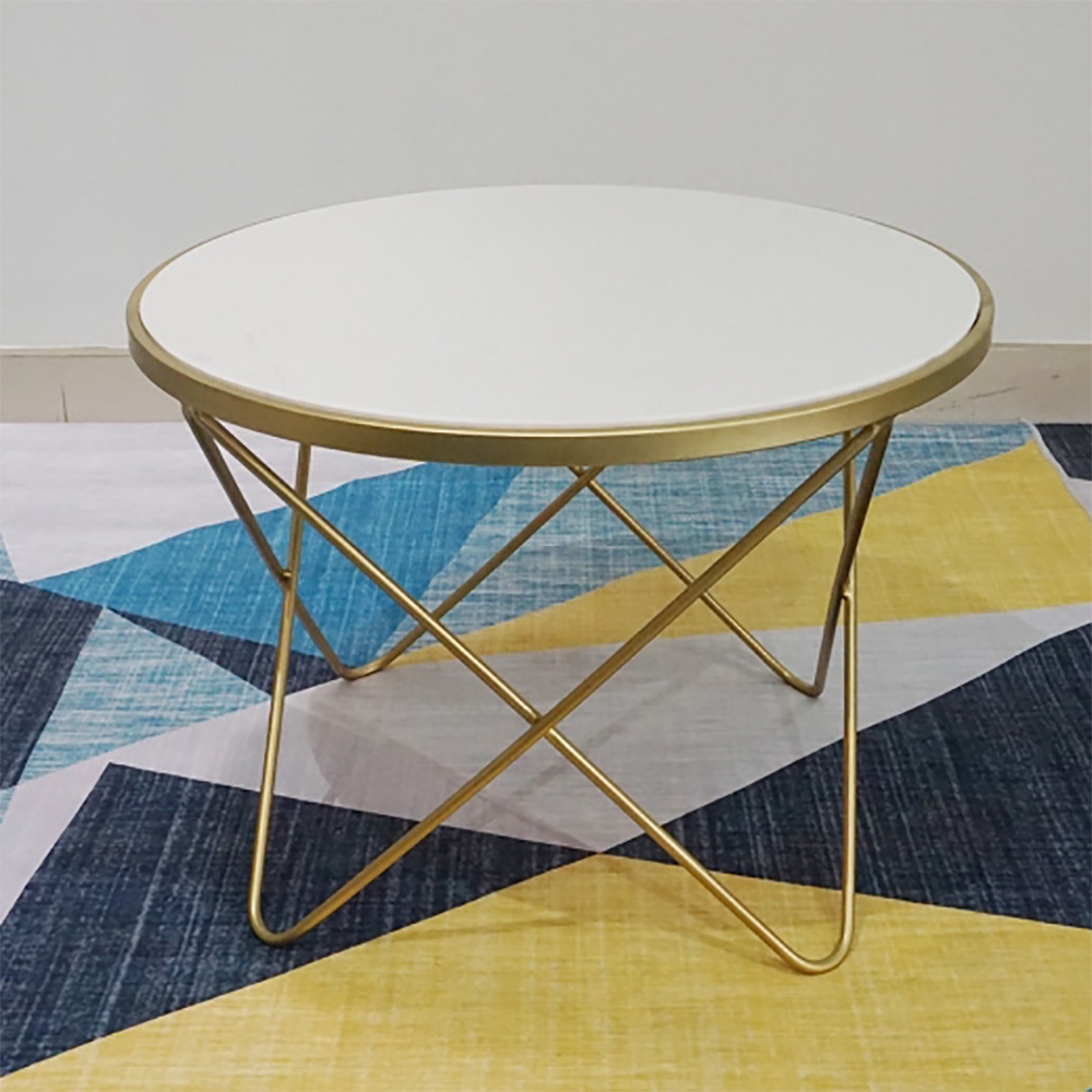 Bàn trà sofa phòng khách IBIE Ferrara mặt viền tròn, chân sắt sơn tĩnh điện, tùy chọn màu sắc, mặt bàn