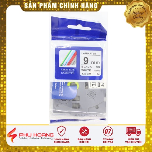 Băng nhãn Brother Nhãn in Hze-221 , 9mm*8m, chữ đen nền trắng, Black on White