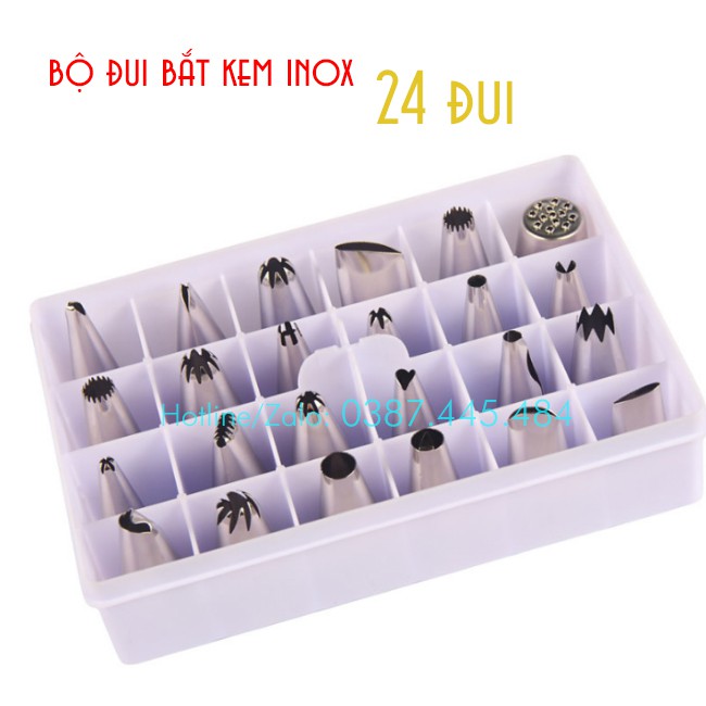 Bộ 24 đui bắt kem inox cao cấp, bền đẹp, nhiều mẫu đẹp - Máy móc pha chế giá sỉ TM