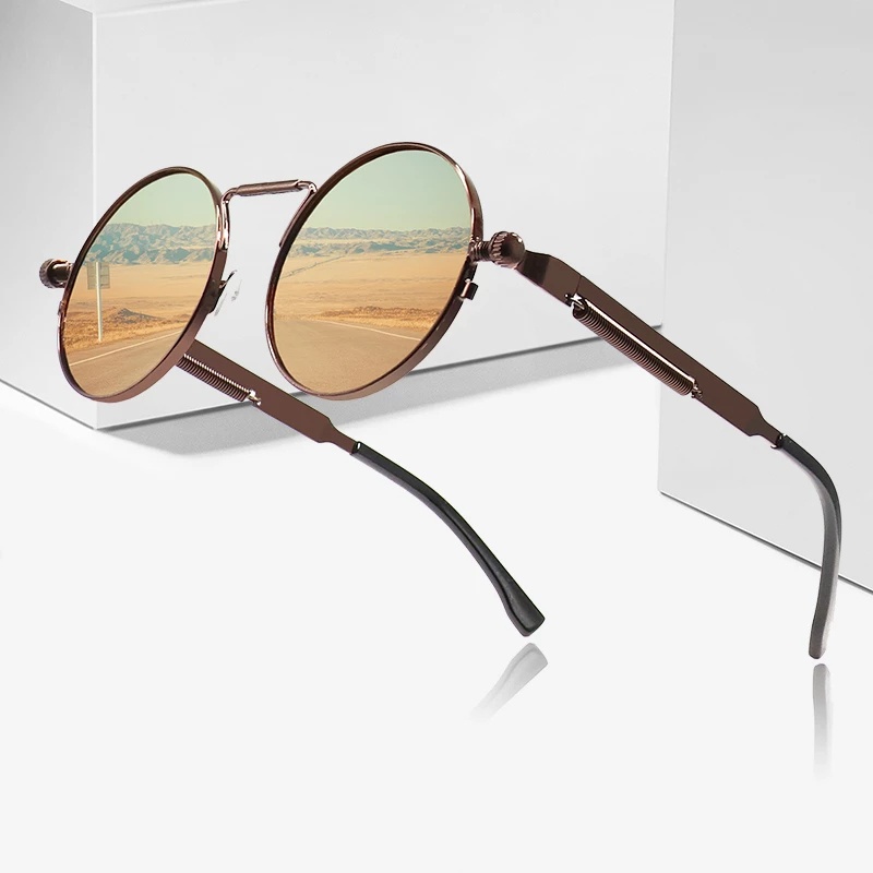 Kính Mát Gọng Kim Loại Tròn Chống Tia UV400 Phong Cách Steampunk 2021 Thời Trang