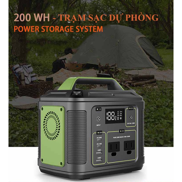Trạm sạc dự phòng đa năng 54000mAh Ra 220V-200W Solar hàng Nhật