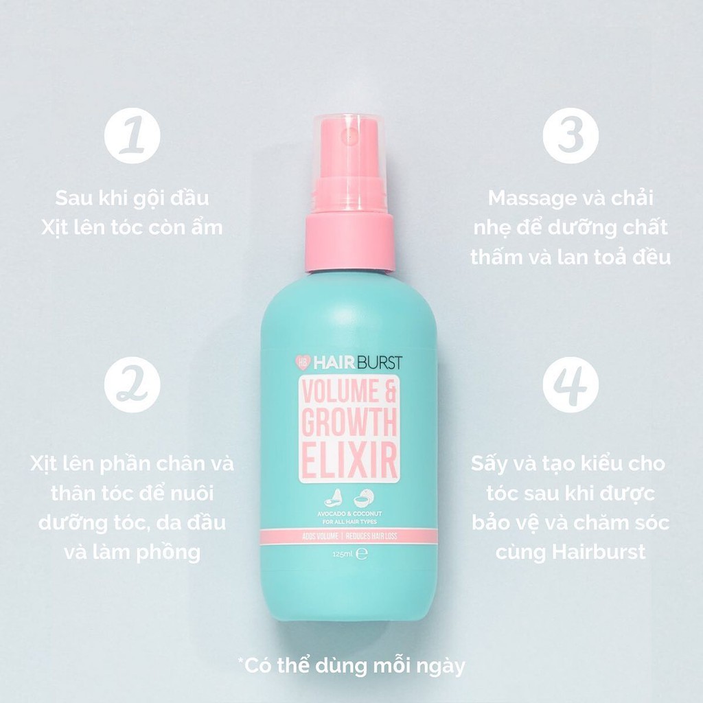 Xịt Dưỡng Tóc HairBurst Volume &amp; Growth Elixir 125ml