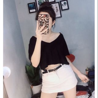 LH35 - Áo Croptop Cổ Tim Form Rộng Basic (Kèm video)