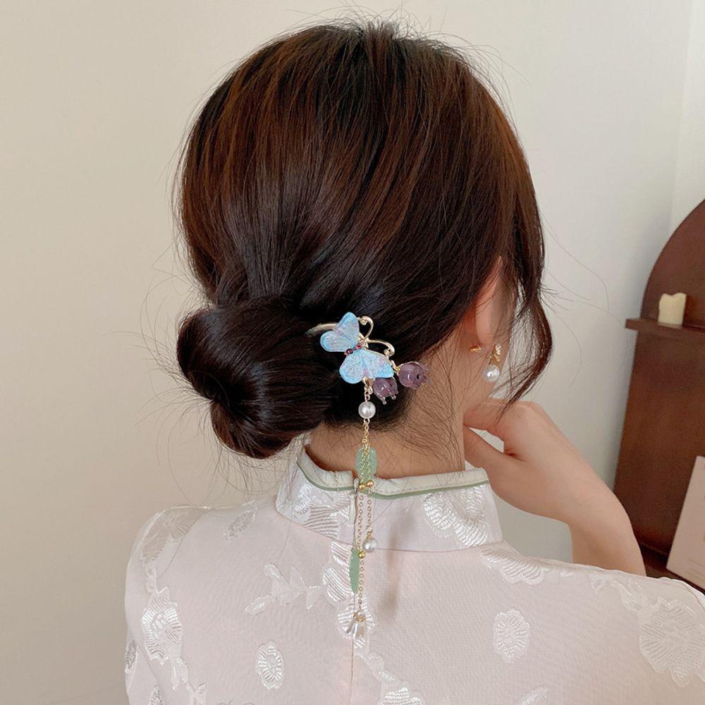 Trâm Cài Tóc Hình Hoa Và Bướm Màu Ngà Phong Cách Trung Hoa Thanh Lịch Cho Nữ