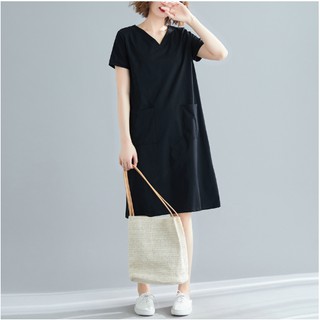 Váy đầm cotton cổ tim dáng suông