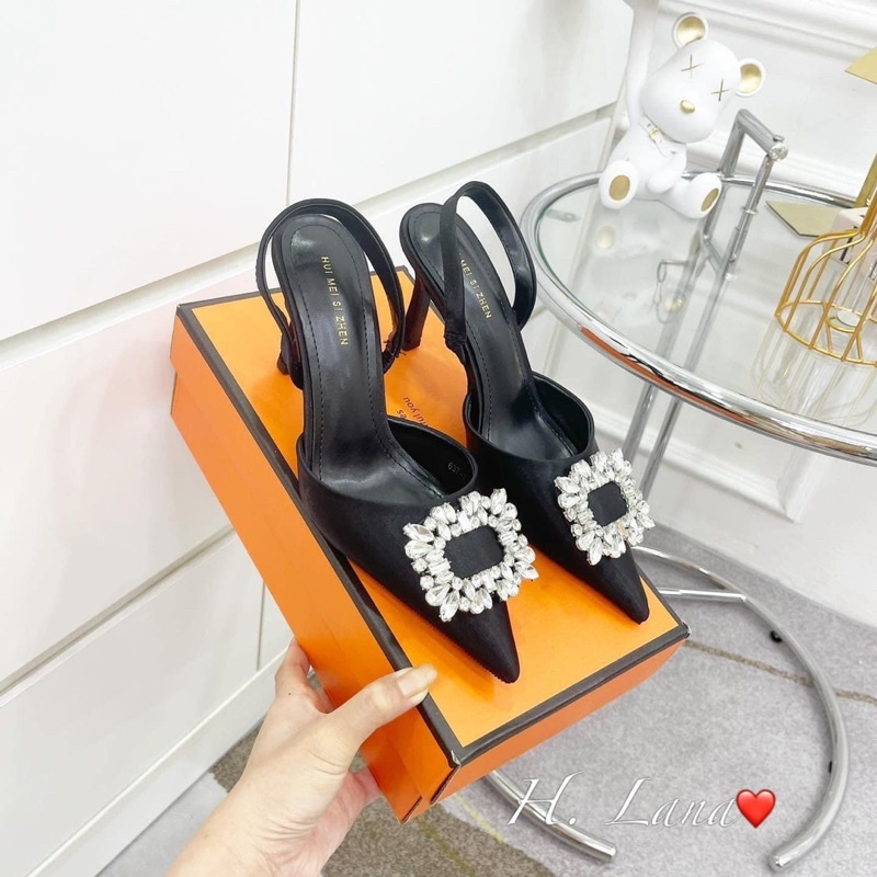 E68 - GIÀY CAO GÓT MŨI NHỌN ĐÁ VUÔNG 2 MÀU