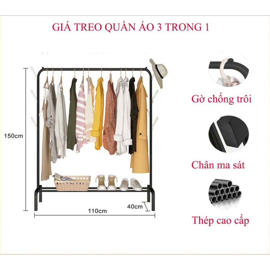 ⚡️FREE SHIP⚡️Giá Treo Quần Áo Tiện Lợi, Giá Treo Quần Áo 3 trong 1, Kệ Để Giày Dép Thông Minh