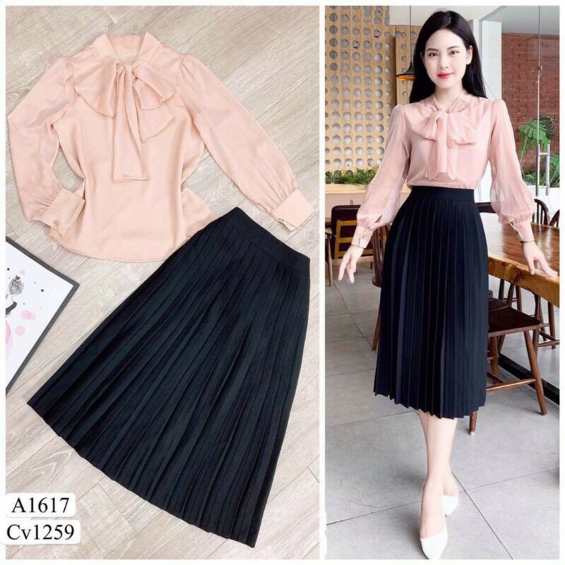 Chân váy 🦋 xếp ly màu đen cạp chun dáng dài bóng mịn mix kèm áo len gile áo khoác áo thun hay cadigant áo kiểu 2 dây | BigBuy360 - bigbuy360.vn