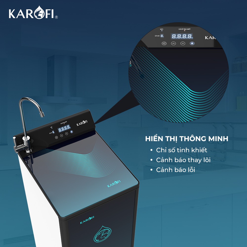 Máy lọc nước 10 lõi Smax công nghệ wifi kiểm soát nước và lõi lọc KAROFI KAQ-P95 - Bảo hành 36 tháng