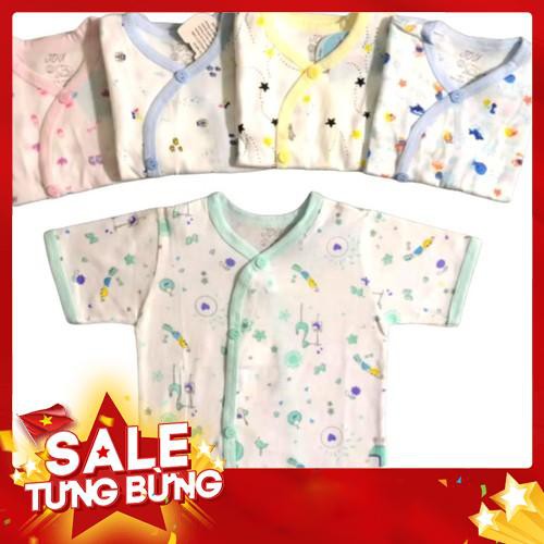 (Hàng loại 1) Combo 5 áo sơ sinh cotton tay ngắn cài nút xéo họa tiết JOU (hàng xưởng may Việt Nam)