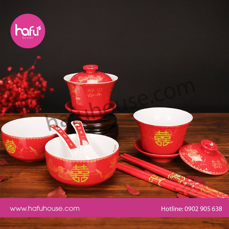 DECAL 35 CHỮ HỶ VÀNG ĐỎ DÁN TRÁI CÂY MÂM QUẢ ĐÁM CƯỚI M5 HAFU HOUSE