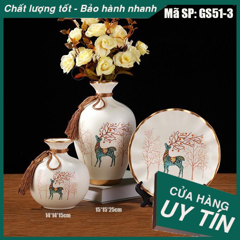 Bộ bình gốm Giang Tây có kèm hoa trang trí ô tủ GS51