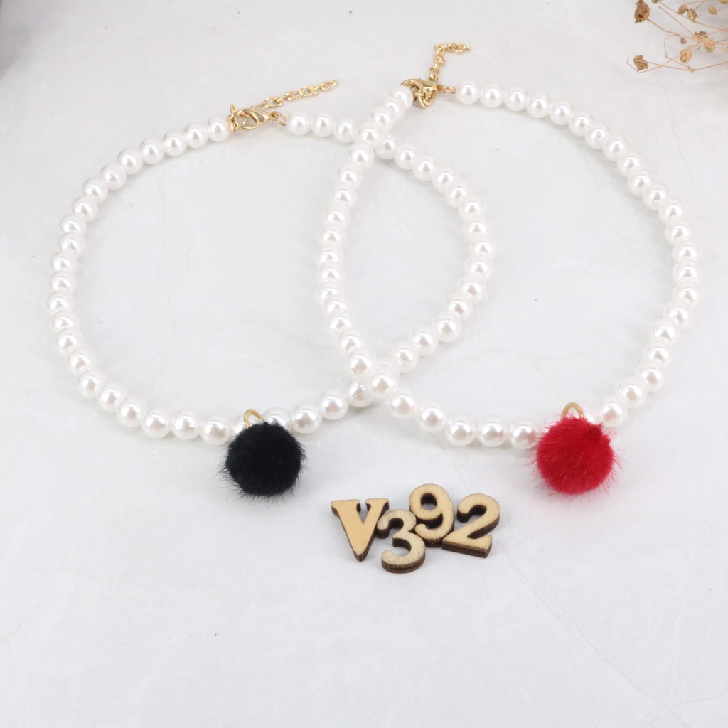 Dây chuyền vòng cổ choker ngọc đính cục bông xinh xắn - LD020