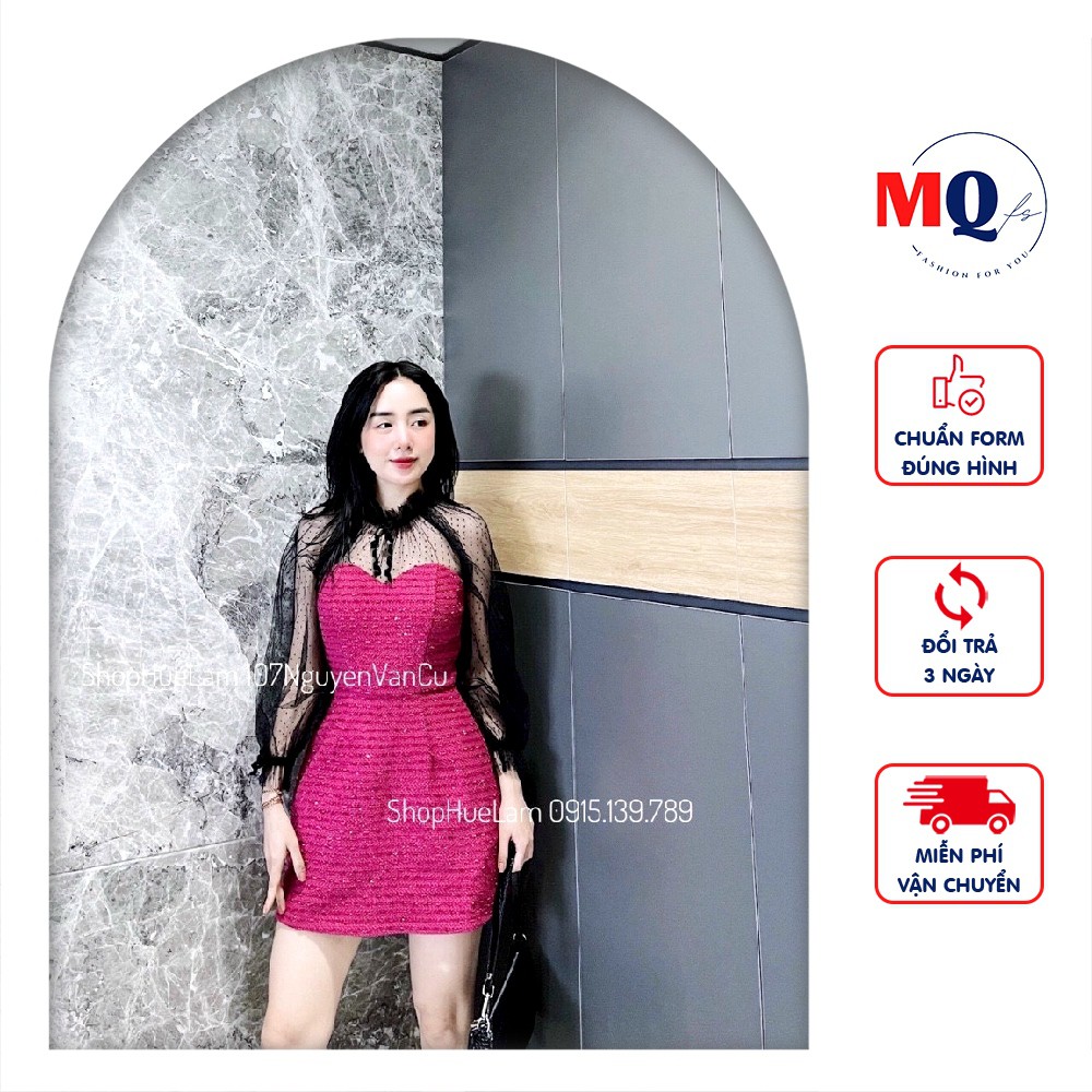 Váy ngắn tay voan thiết kế MQ CLOTHING, đầm dạ dáng ôm cho nữ
