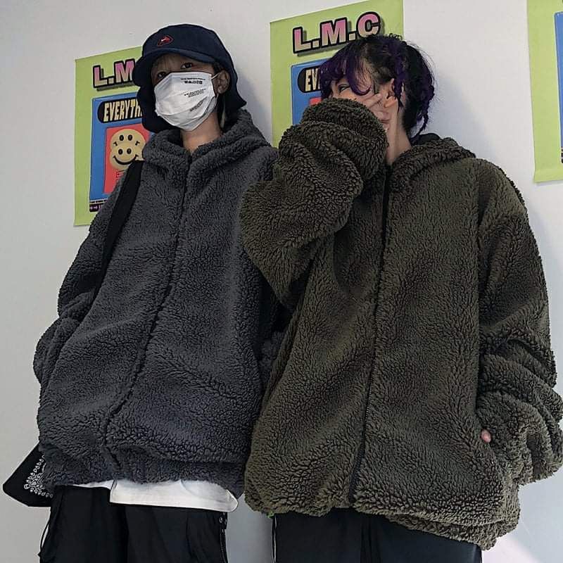 Áo khoác hoodie bông lông xù nhiều màu nam nữ