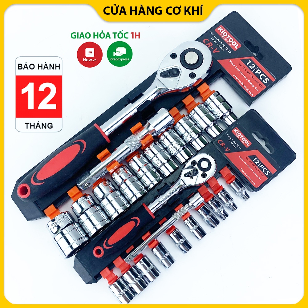 Bộ tuýp 12 chi tiết vặn VĨNH VIỄN không trờn thép Crv cao cấp - Bảo hành 24 tháng - bộ khẩu sửa chữa xe máy