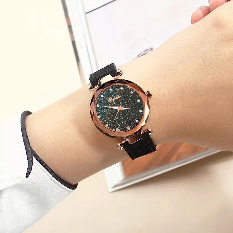Đồng Hồ Nữ Bywis B88 Mặt Kim Sa Dây Da Lộn cao cấp